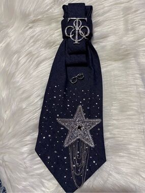 Crystal Star Embellished Navy Men's Tie with Pin